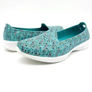 Skechers H2GO Water Shoes Teal Floral Pattern Women's 8.5
